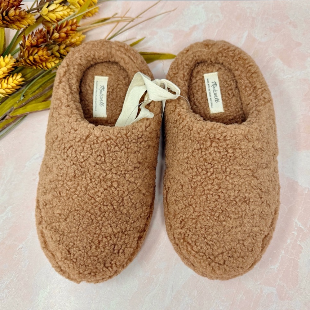 NWT Madewell Sherpa Scuff Tan Women’s Fuzzy Cozy Slippers In Ground Clay Sz 7 - Picture 3 of 8